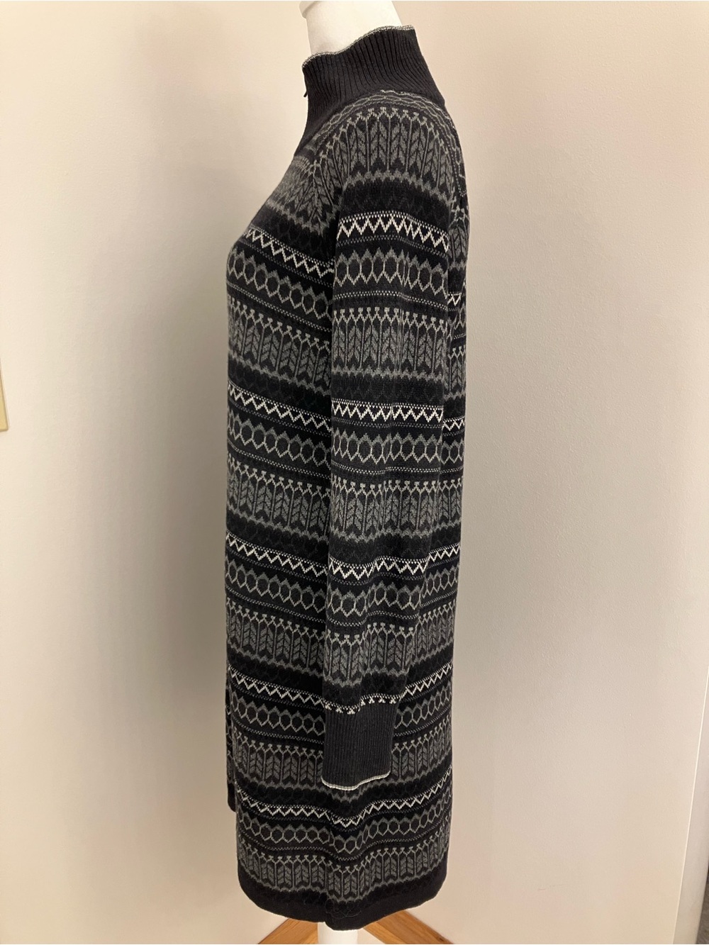 Eddie Bauer Charcoal & Light Gray Zip-Neck Fair Isle Sweater Dress - Picture 3 of 9